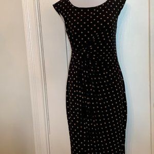 sleeveless black with tan polka dots  knee…